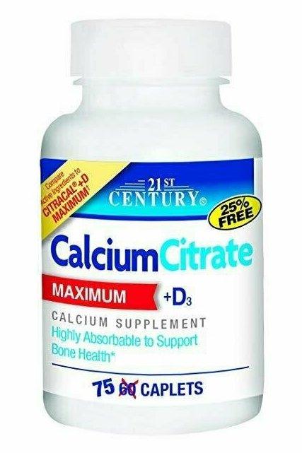 21st Century Calcium Citrate Plus D Maximum Caplets, 75 Count