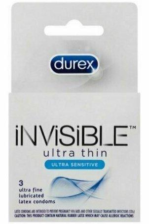 Durex Invisible Ultra Thin & Ultra Sensitive Premium Condoms, 3 ct