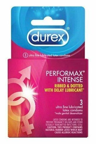 Durex Performax Intense Ribbed & Dotted Condoms with Delay Lubricant 3 each