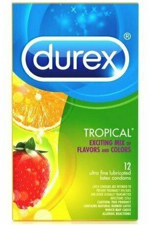 Durex Tropical Flavors Flavored Premium Condoms, 12 ct