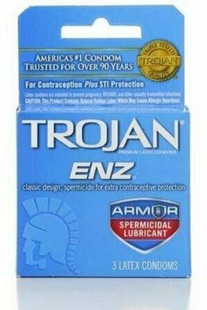 TROJAN Enz Condoms Spermicidal Lubricant Latex 3 Each