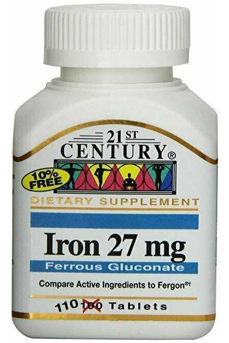 21st Century Iron 27 Mg Ferrous Gluconate Tablets, 110 Count