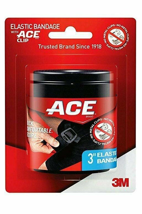 Ace Brand Black Elastic Bandage with Ace Brand Clip, 3 Inch
