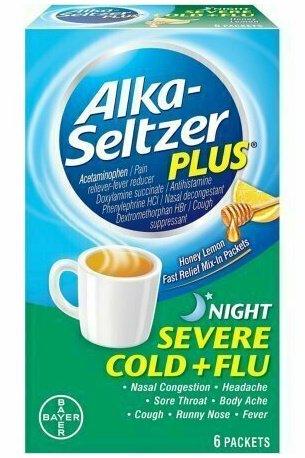 Alka-Seltzer Plus Night Severe Cold + Flu Powder Packets, Honey Lemon 6 ea