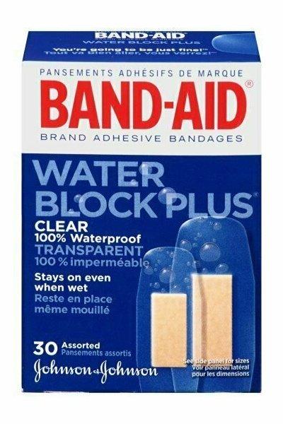 BAND-AID WATER BLOCK + CLEAR ASSORTED 30CT