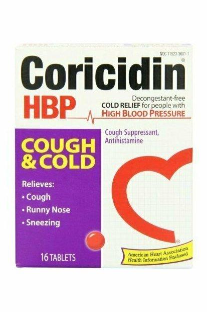 Coricidin HBP Antihistamine Cough & Cold Suppressant Tablets, 16 Tablets