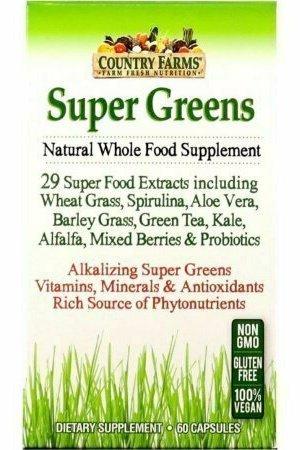 Country Farms Super Greens Natural Whole Food Supplement Veggie Capsules 60 each