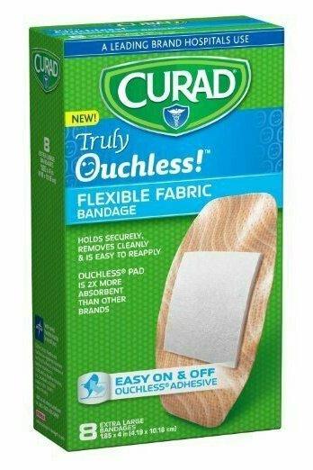 Curad Truly Ouchless Flex Fabric Bandages, X-Large, 8 Count
