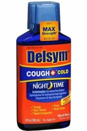 Delsym Adult Liquid Cough + Cold Nighttime, Mixed Berry 6 oz
