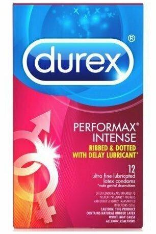 Durex Performax Intense Lubricated Ribbed Dotted Premium Condoms, 12 ct