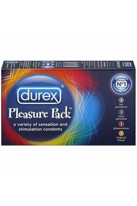 Durex Pleasure Pack Premium Lubricated Latex Condoms, Assorted 12 each