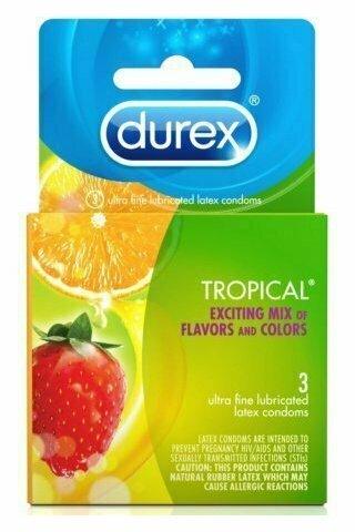 Durex Tropical Flavors Flavored Premium Condoms, 3 ct