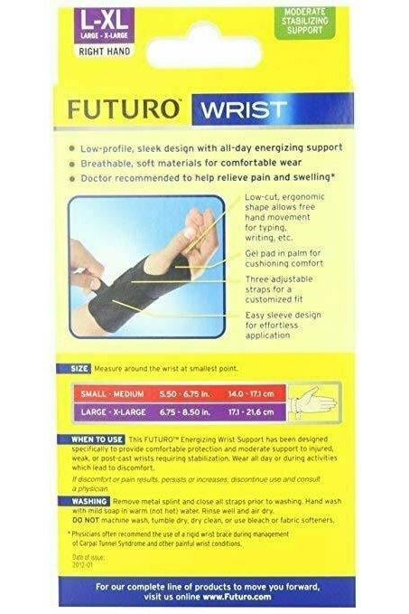 Futuro Energizing Wrist Support, Right Hand, Large/X-Large, Black, Moderate
