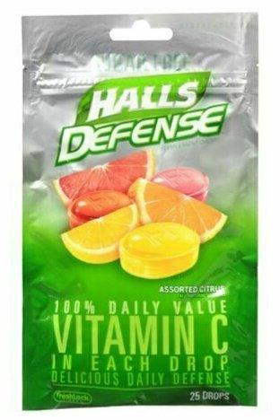 Halls Defense Vitamin C Drops Sugar Free Assorted Citrus 25 Each