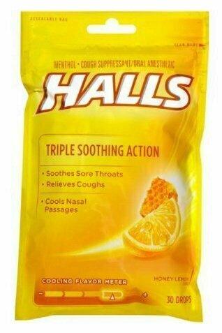 Halls Triple Soothing Action Cough Drops, Honey Lemon 30 Each