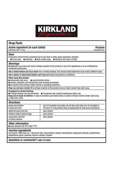Kirkland Signature Aller-Tec, 365 Tablets