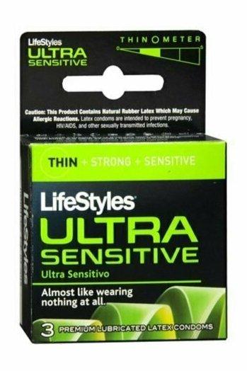 LifeStyles Ultra Sensitive Condoms Lubricated Latex 3 Each
