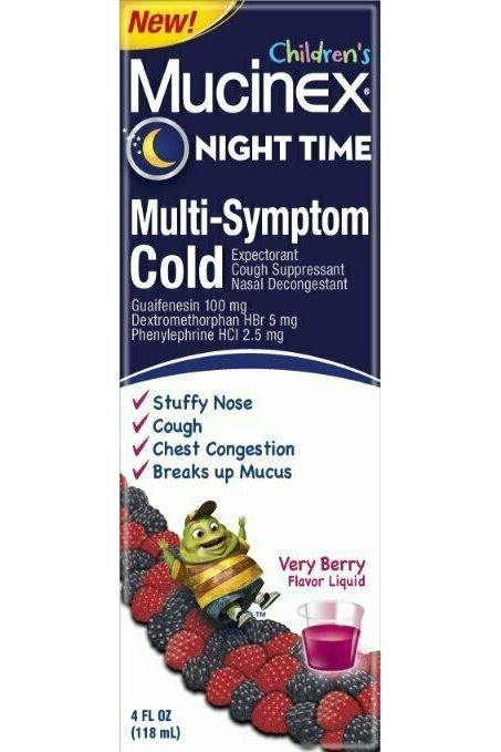 Mucinex Children's Multi-Symptom Cold Liquid Night Time, Very Berry, 4 Ounce