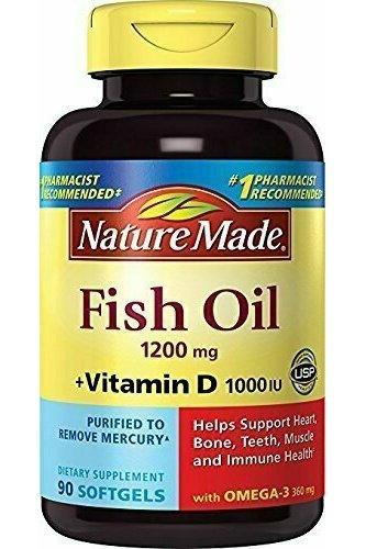 Nature Made Fish Oil 1,200 mg + Vit D 1,000 IU Softgels, 90 ct