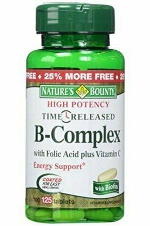 Nature's Bounty B-Complex with Folic Acid plus Vitamin C Tablets 125 Each