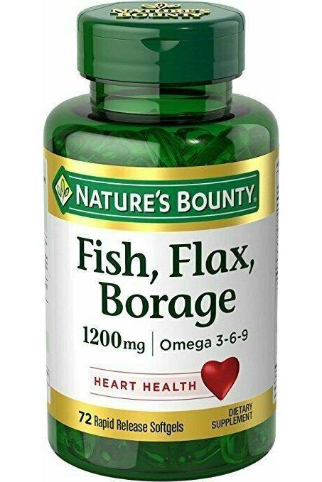 Nature's Bounty Fish, Flax, Borage 1200 mg Omega 3-6-9, 72 Softgels
