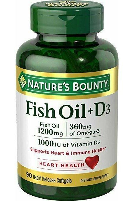 Nature's Bounty Fish Oil 1200 mg + Vitamin D3 1000 IU, 90 Softgels