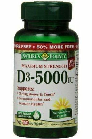 Nature's Bounty Vitamin D-5000 IU Softgels, Maximum Strength 100 ea