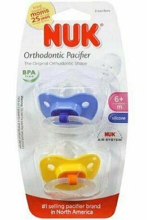 NUK Orthodontic Silicone Pacifiers 6+ Months, Assorted Colors 2 ea