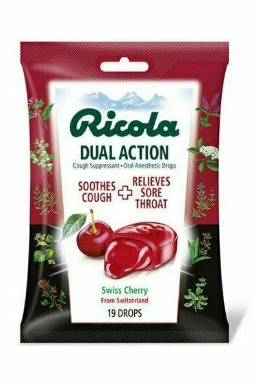 Ricola Dual Action Cough Suppressant Oral Anesthetic Drops, Swiss Cherry 19 each