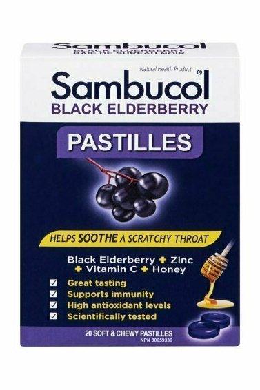Sambucol Black Elderberry Pastilles Original Formula + Vitamin C + Zinc 20 each