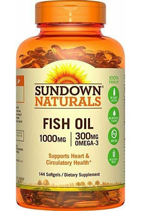 Sundown Naturals Fish Oil 1000 mg, 120+24 Bonus Softgels