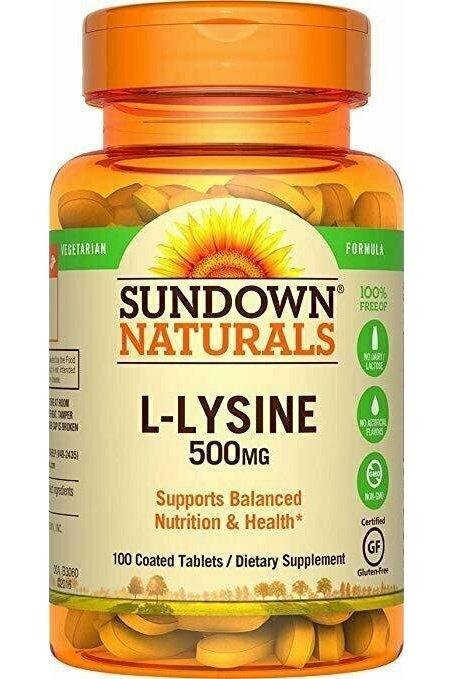 Sundown Naturals L-Lysine 500 mg Essential Amino Acids, 100 Tablets