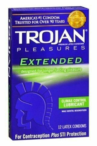 TROJAN Extended Pleasure Climax Control Lubricated Premium Latex Condoms 12 Each