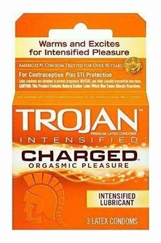 TROJAN Intensified Charged Orgasmic Pleasure Lubricated Latex Condoms 3 each