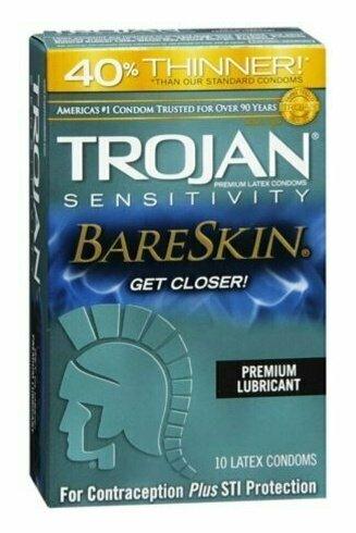 TROJAN Sensitivity BareSkin Lubricated Premium Latex Condoms 10 Each
