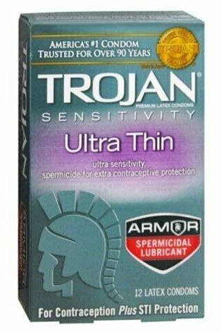 TROJAN Sensitivity Ultra Thin Spermicidal Latex Condoms 12 Each