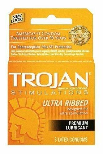 TROJAN Stimulations Ultra Ribbed Premium Lubricant Condoms 3 each