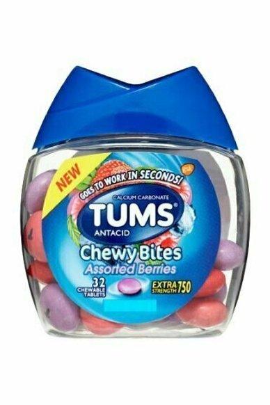 Tums Antacid Chewy Bites Assorted Berries Chewable Tablets, 32 Each