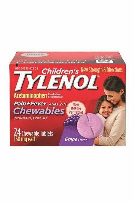 Tylenol Childrens Pain Plus Fever Chewable Tablets, Grape, 24 Each