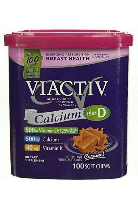Viactiv Calcium Plus Vit D Plus K Soft Chews, Caramel, 100 Count