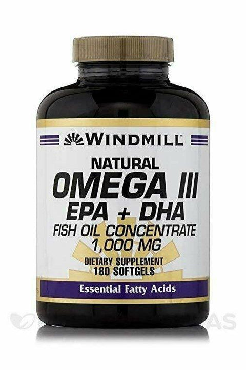 Windmill Omega 3 180 Softgels EPA and DHA Fish Oil Concentrate 1,000 MGs